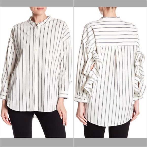 Joie Poin Ruffled Striped Button Down Shirt C3 - Picture 1 of 8